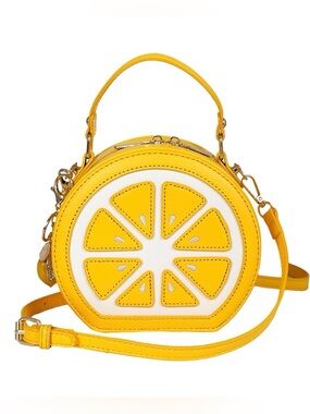 Yellow Citrus slice Round Crossbody Bag with scarf and keychain bundle of 3